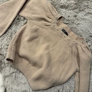 Chic Beige Sweater with Pearl Accents